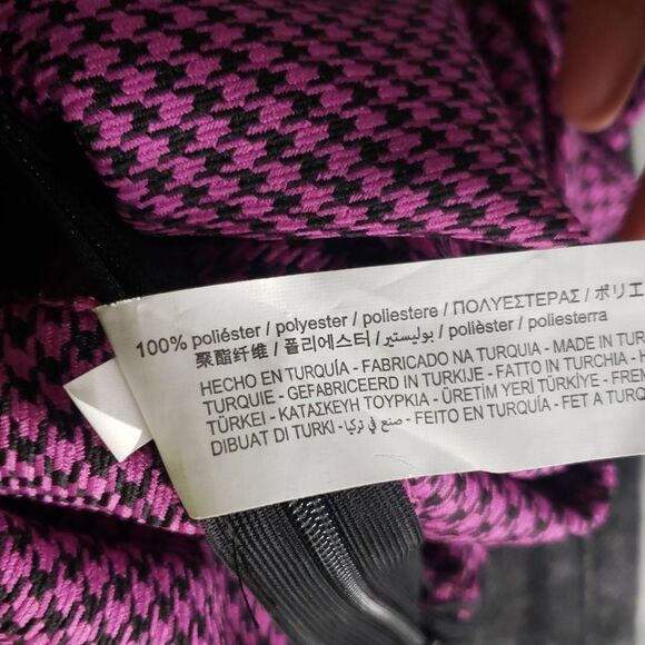 Zara Houndstooth Deep V-neck Long Sleeve Collared Crop Top Size Medium Pink and - Picture 10 of 11